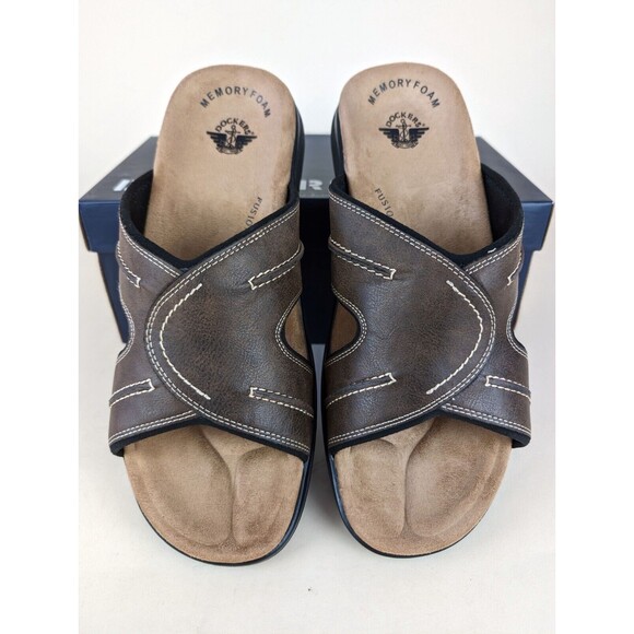 Dockers Sandals Mens 12 Sunland Slides Brown Open Toe Memory Foam Flat Shoes NEW - Picture 5 of 12